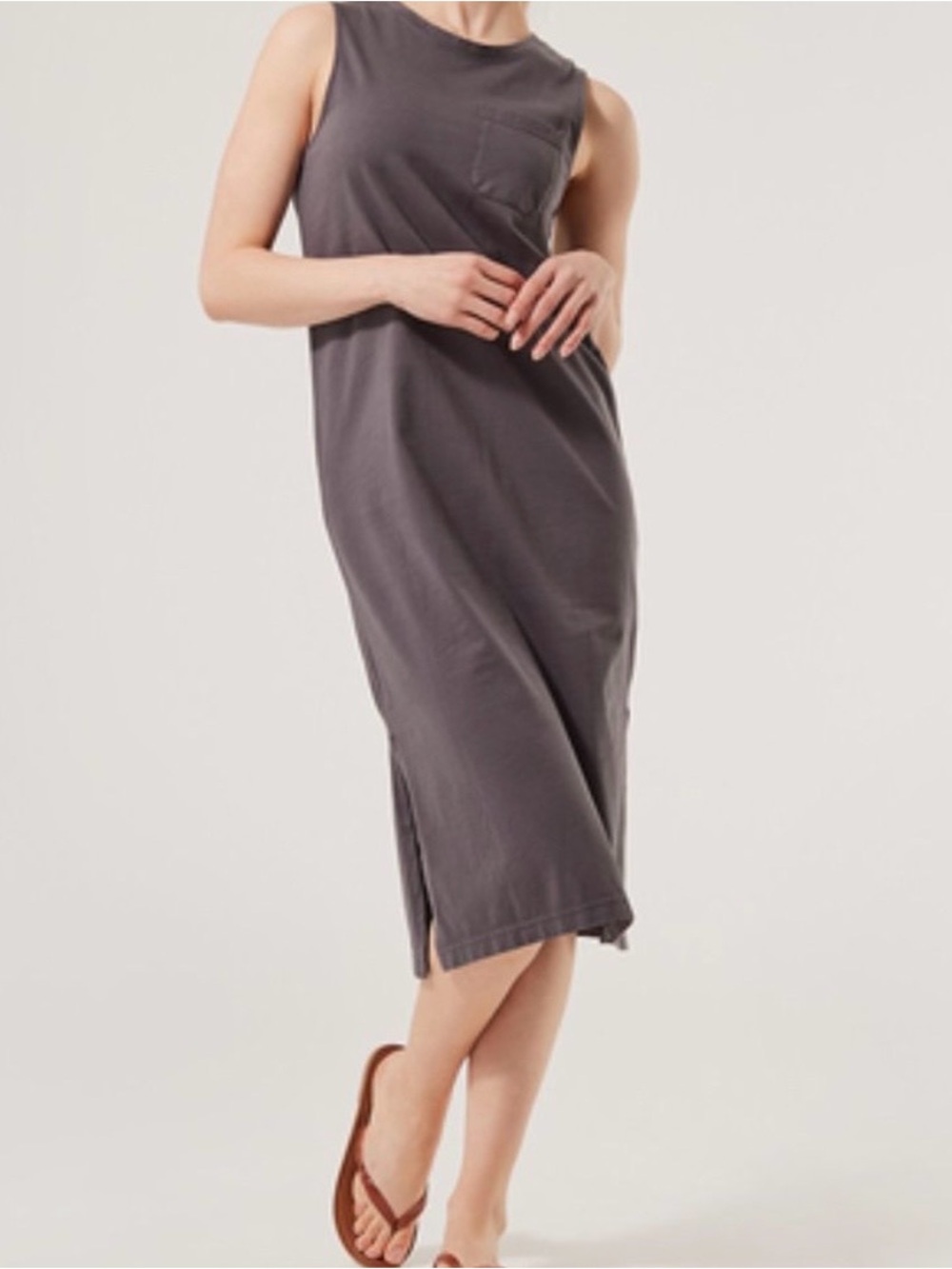 Pact organic Sleeveless Crewneck Midi Tank Dress in Charcoal (B)